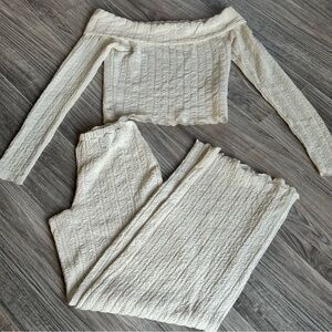 Divided Cream Textured Off-Shoulder Long Sleeve Top & Pants Set (TopS/PantsXXS)